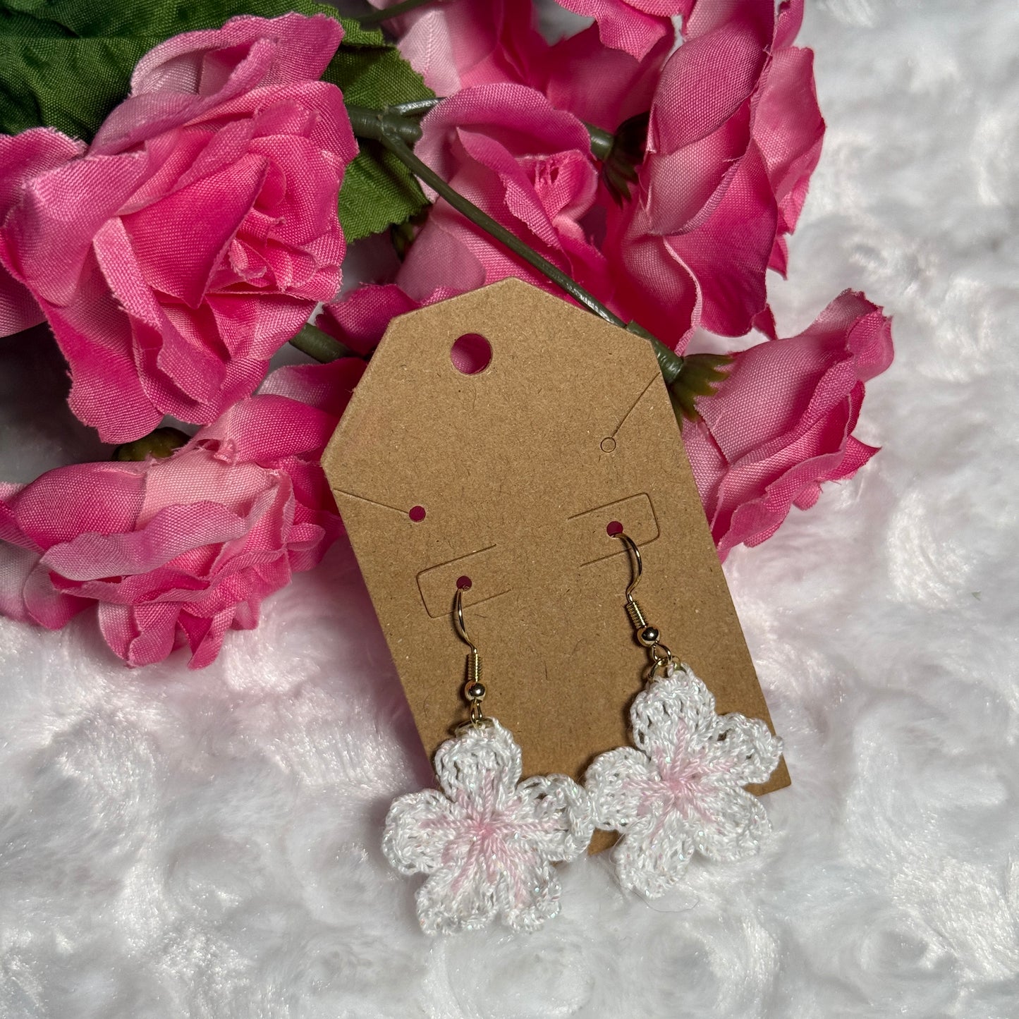 white sakura earrings